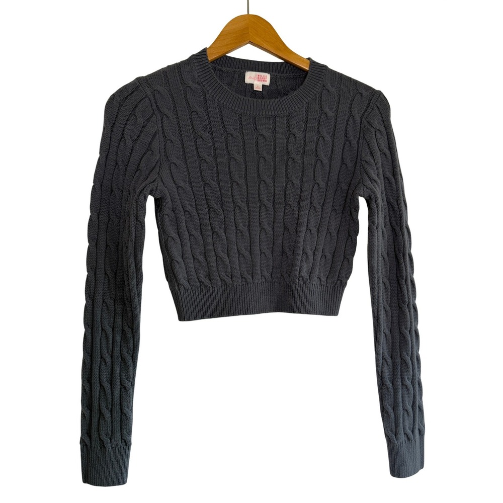 Mills by Millie Bobby Brown Gray Cable Knit Cropped Sweater Womens Small
